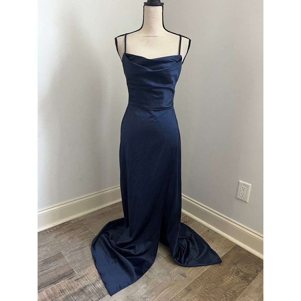 Cowl Neck Satin Gown size 2 Marine Navy Wedding Guest Old Money Minimalist NWT